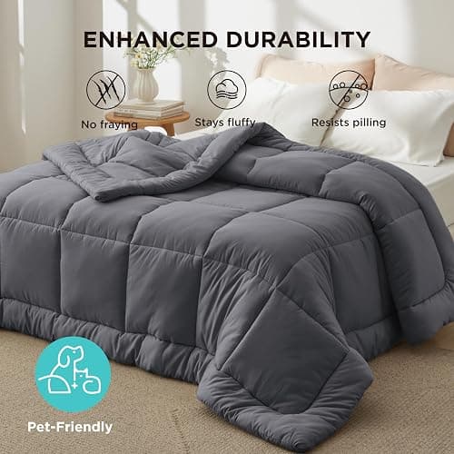 Bedsure Comforter Duvet Insert - Quilted Comforters King Size, All Season Duvet, GentleSoft Down Alternative Bedding, with 8 Tabs, Gifts for Women/Men, Grey, King 90 x 102 Inches thumbnail 8