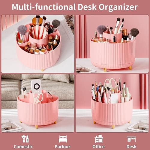 360° Rotate Makeup Brush Holder Organizer, Makeup Organizers Countertop, Makeup organization and Skincare Storage for Vanity, Desktop, Bathroom (Pink) thumbnail 5