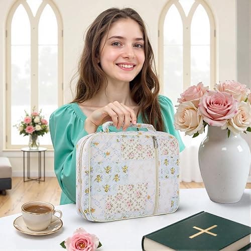WOBAGMEN Bible Cover Case for Women,Large Bible Tote Bags Organizer Quilted Carrying Case for Girls,Bible Study Supplies Accessories Christian Gifts for Women (Colorful Floral, M) thumbnail 5