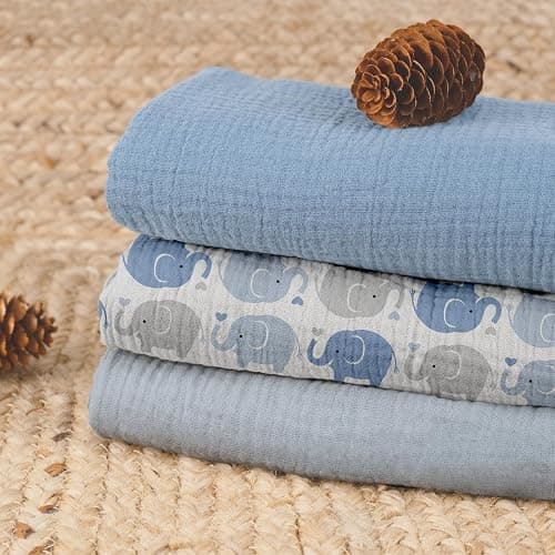 GLLQUEN BABY Muslin Swaddle Blankets,3-Pack Receiving Blanket for Newborn Boys and Girls,Baby Swaddle Blanket Unisex, Elephant,Baby Essentials, Registry & Gift, 40 x 38 inches thumbnail 9