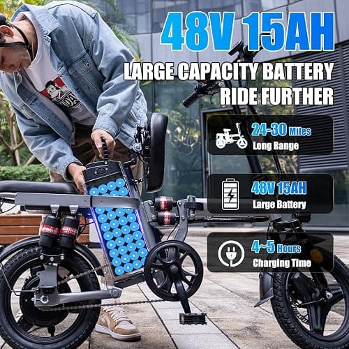 Electric Bike for Adults, Folding Electric Bike, 500W Motor, Up to 20/25 MPH and 20/30 Miles Long Range, 48V 10AH/13AH/15AH Removable Battery, Electric Mini Bike, UL 2849 Certified - 500w, 48v 15ah thumbnail 3