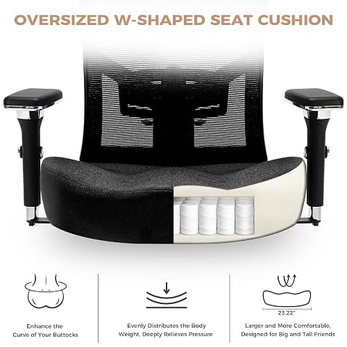 600lbs Big and Tall Office Chair,Oversized Ergonomic Breathable Mesh Desk Chair with W-Shape Thicken Seat Cushion,Computer Chair with Upgraded 4D Armrest,Lumbar Support for Heavy People All Day thumbnail 4
