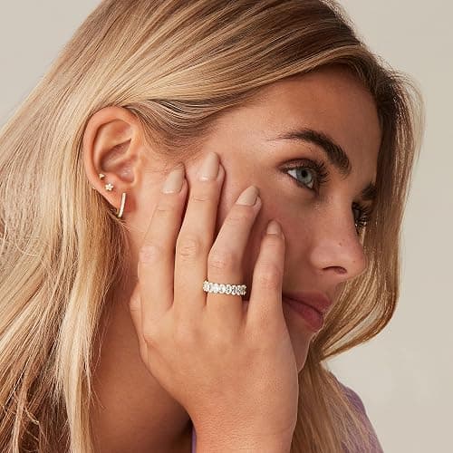 PAVOI 14K Gold Plated Rings - Oval Cubic Zirconia Love Ring and Eternity Ring - 5mm Stackable for Women thumbnail 2