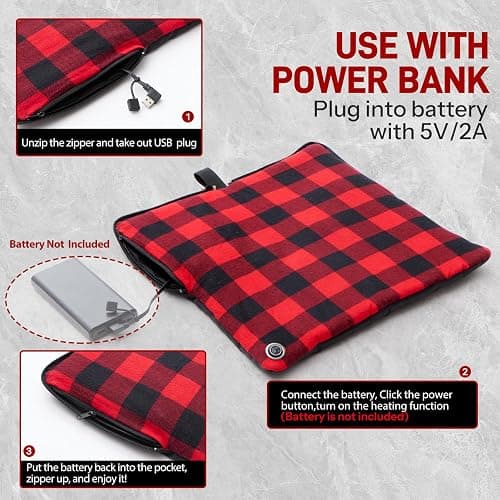 Mantuole 24x20Inch Stadium Seat Heating Pad, Battery Heated Outdoor Chair Cushion for Camping,Stadium,Office or Home, (Battery NOT Included). thumbnail 2