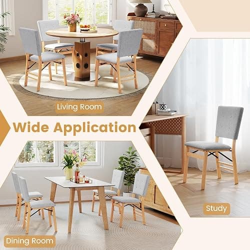 Giantex Folding Dining Chairs Set of 4, Armless Kitchen Chair w/Padded Seat & Tilt Backrest, Rubber Wood Legs, Upholstered Accent Side Chairs for Dining Room, Living Room, Restaurant thumbnail 8