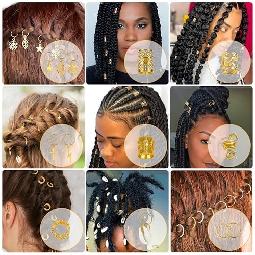 Lucomb 259 Pcs Hair Jewelry, Hair Accessories for Braids Silver Loc Jewelry for Hairs Dreadlocks Braid Jewelrys Hairs Cuffs Clips Dreadlock Accessories for Women's Loc Charms Rings Decoration thumbnail 4