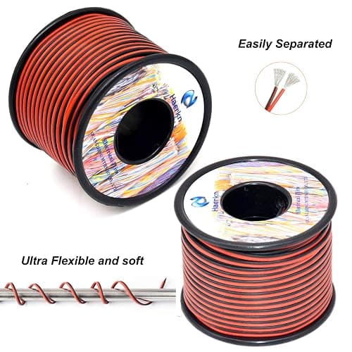 22 awg Silicone Electrical Wire 2 Conductor Parallel Wire line 200ft [Black 100ft Red 100ft] 22 Gauge Soft and Flexible Hook Up Oxygen Free Stranded Tinned Copper Wire - 22awg/0.3mm² thumbnail 3