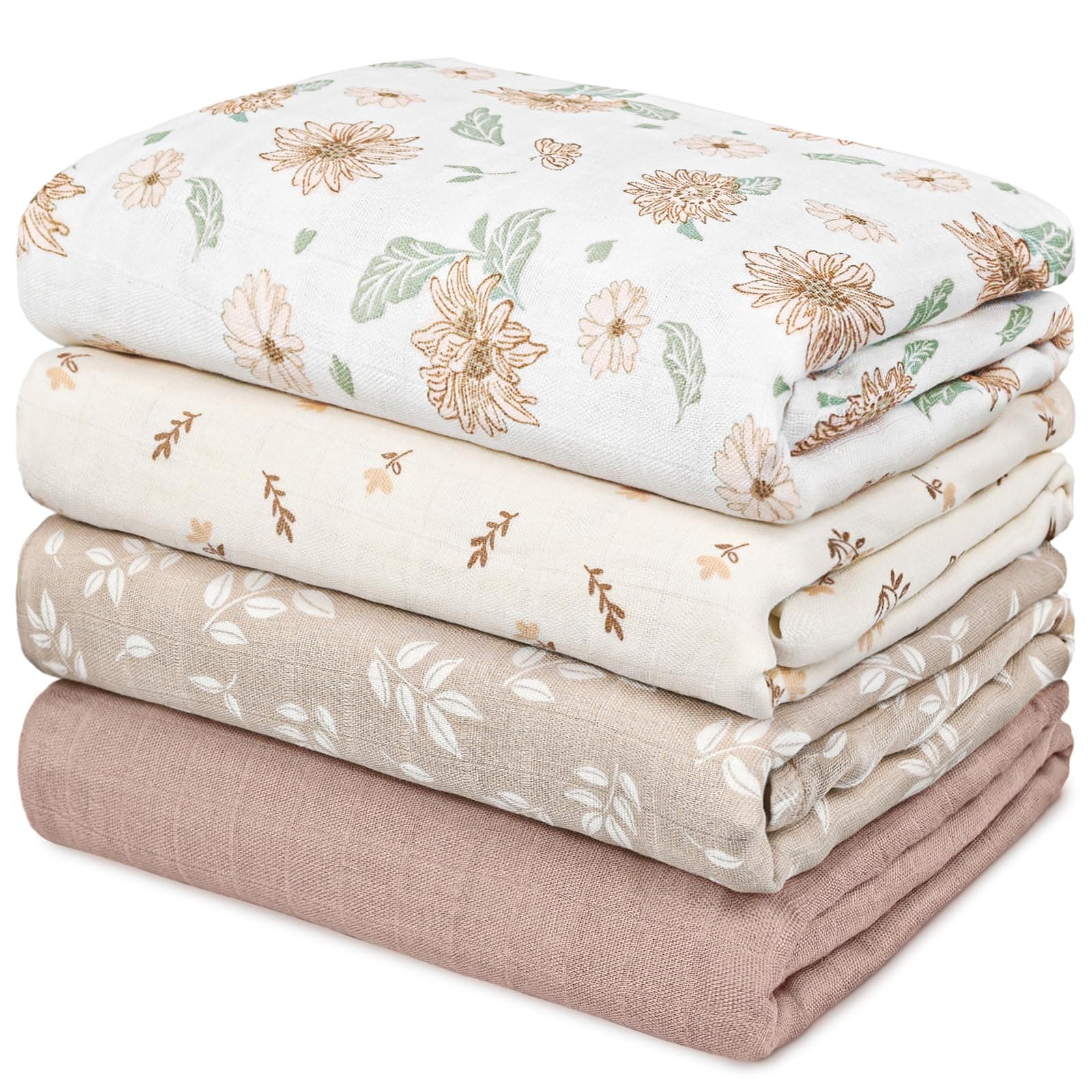GLLQUEN BABY - Cobijas de muselina envolventes, transpirables y delicadas con la piel, mantas para recién nacido, paquete de 4 (88.9 x 1.0m), para niña y niño, regalo para bebé (girasol) - Image 1