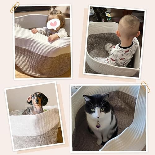 INDRESSME XXXLarge Cotton Rope Basket 21.7" x 21.7" x 13.8" Woven Baby Laundry Blanket Basket Toy Baskets with Handle Storage Comforter Cushions Thread Laundry Hamper Home Decor Living Room thumbnail 4