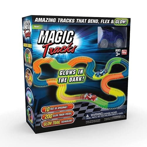 Ontel Magic Tracks 10 Foot Glow In The Dark Bendable Flexible Racetrack with LED Light-Up Race Car, Educational Playset Birthday Gift for Ages 3+ - Image 1