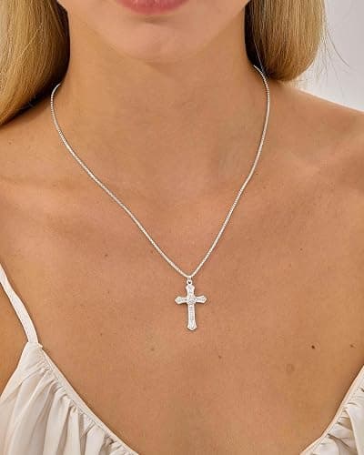 KINHOPI Cross Necklace for Women - 14K Gold/White Gold Plated Simple Dainty Diamond Cross Pendant Necklace with Cubic Zirconia Jewelry Gift For Her thumbnail 3