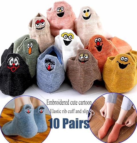 IBEILLI Women Cute Socks 10 Pairs Cotton Kawaii Embroidered Funny Low Cut Ankle Socks for Women Girls thumbnail 4