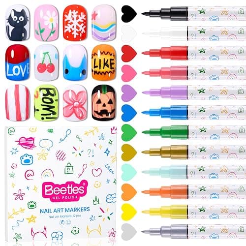 Beetles 12 Colors Nail Art Pens, 0.7mm Fast Color Filling Nail Polish Pens | Quick Air Drying Acrylic Paint Markers for Nail Art Design Smooth Painting Dots Liner Lettering, DIY Home Salon Nail Art Tool thumbnail 9