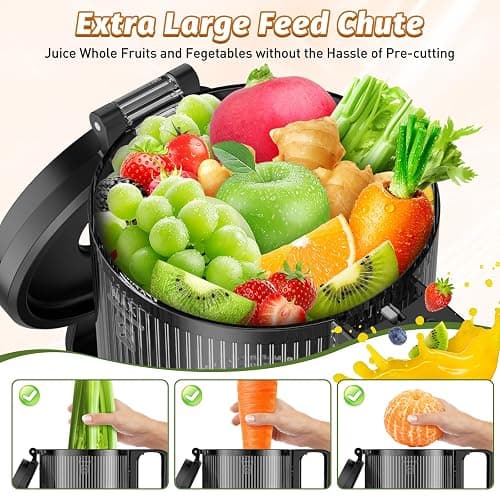 Cold Press Juicer, Juicer Machines with 5.4" Wide Feed Chute for Juice Extractor, Professional Slow Masticating Juicer for Whole Vegetables & Fruits with High Juice Yield, Easy to Clean (Black) thumbnail 3