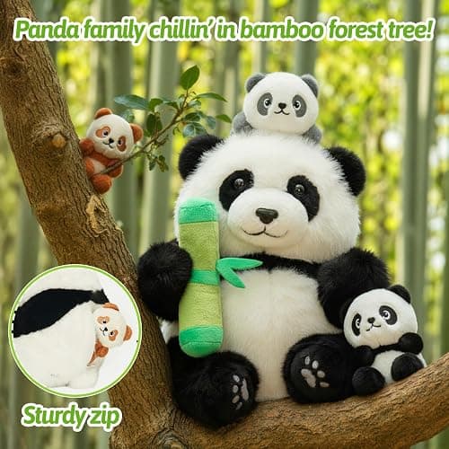 OUOZZZ Panda Stuffed Animals with 3 Babies Inside Panda Bear Plush Toys with 19" Bamboo Shoot Bag - Christmas Plush Gifts for Kids Present Toys Girls Boys Toddler thumbnail 7