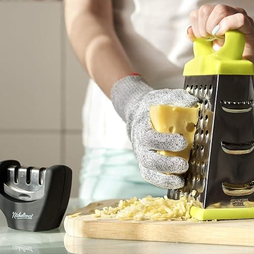 4-in-1 Kitchen Knife Accessories: 3-Stage Knife Sharpener Helps Repair, Restore, Polish Blades and Cut-Resistant Glove (Black) thumbnail 7