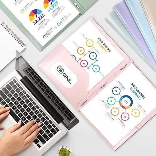 GNL Plastic Folders with Pockets and Prong, Pack of 5, Muted Pastel Colors, Heavy Duty 2 Pocket File Folders Letter Size, Folders with Prongs for School, Home, and Office thumbnail 2