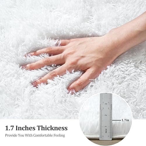 plumlik 8x10 Large Area Rugs for Living Room, White Fluffy Shag Rug for Bedroom and Nursery, Soft and Comfy, Big Fuzzy Carpet for Kids, Girls, Boys Room Dorm Home Decor Aesthetic, Upgrade Non Slip thumbnail 5
