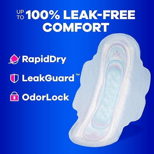 Always Ultra Thin Feminine Pads with Wings for Women, Size 1, Regular Absorbency, Unscented, Up to 100% Leak-Free Protection, 46 Count thumbnail 3