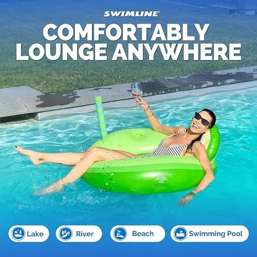 Swimline Margarita Pool Ring with Cupholder & Backrest – Inflatable Lounge Float with Fun Design for Adults & Teens – Durable Vinyl Ring for Pool, Lake, or Beach – Easy to Inflate and Store thumbnail 5