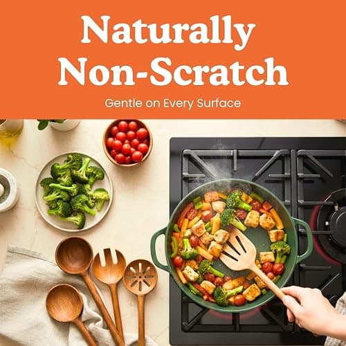 Non-Toxic Cooking Utensils – 6-Piece Kitchen Utensils Set, Glue-Free & One-Piece Wooden Spoons for Cooking, Natural Wooden Utensil Set with Plant-Based Finish, Free of Forever Chemicals thumbnail 6