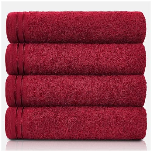 GC GAVENO CAVAILIA Large Towels Bath Sheet - Highly Absorbent Egyptian Cotton Towel Set - 4 Pack Extra Soft Large Bath Towel Red - Quick Dry Bath Sheets - 450 GSM Washable Towels, 75 x 135 cm - Image 1
