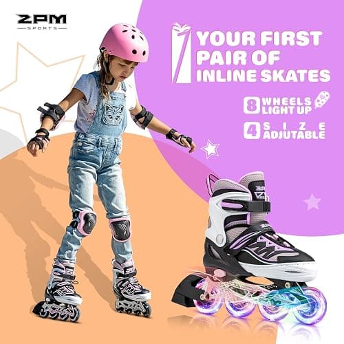 2PM SPORTS Cytia Pink Girls Adjustable Illuminating Inline Skates with Light up Wheels, Fun Flashing Beginner Roller Skates for Kids thumbnail 2