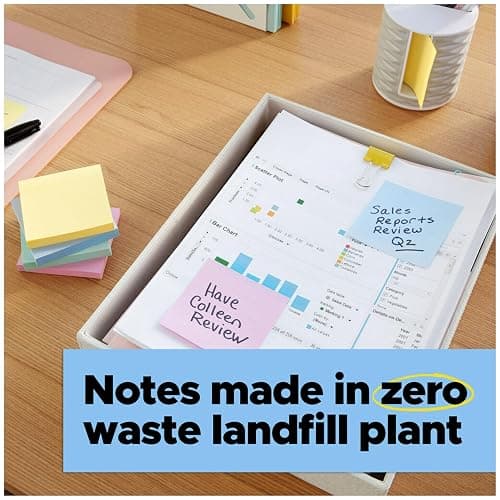 Post-it 100% Recycled Paper Super Sticky Notes, 3 in. x 3 in., 24 Pads, 70 Sheets per Pad, Wanderlust Pastels, School Supplies and Office Products thumbnail 11