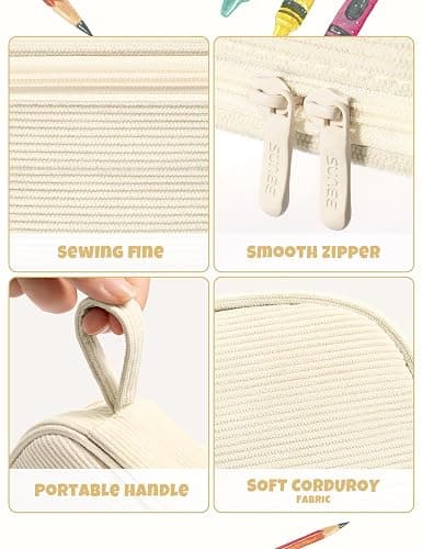 SUNEE Cute Pencil Case, Large Pencil Pouch, Aesthetic Big Pencil Bag with Zipper, Kawaii Stationery Storage and Organizer, School Supplies for Teen and Adult, Boys&Girls, Soft Corduroy Warm Beige thumbnail 4