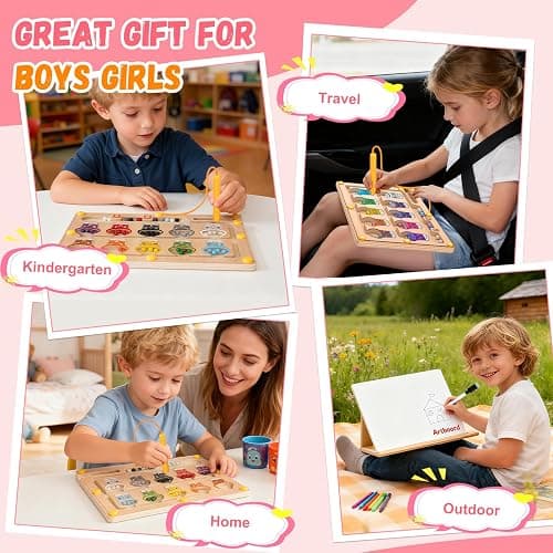 2 IN 1 Magnetic Color and Number Maze, Montessori Toys with Drawing Board for 3 4 5 Year Old, Wooden Magnet Balls Puzzles, Learning Educational Toys for Kids Toddlers Boys Girls Christmas Birthday thumbnail 8