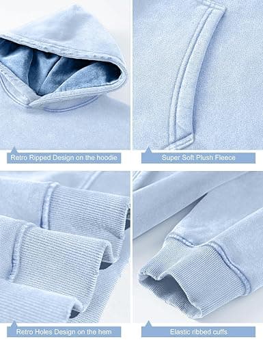 Dnzzs Womens Oversized Hoodie Acid Wash Hoodie Couples Vintage Sweatshirt Heavyweight Fleece Cotton Hoodies Streetwear Trendy thumbnail 4