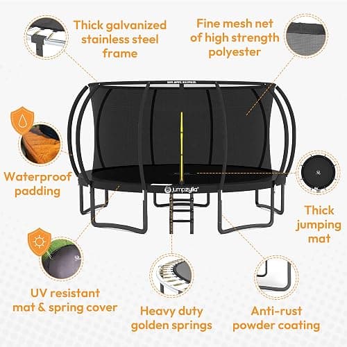 JUMPZYLLA Trampoline Outdoor 8FT 10FT 12FT 14FT 15FT 16FT with Enclosure and Ladder, ASTM Approved Recreational Trampoline for Kids and Adults, Anti-Rust Coated Frame thumbnail 3