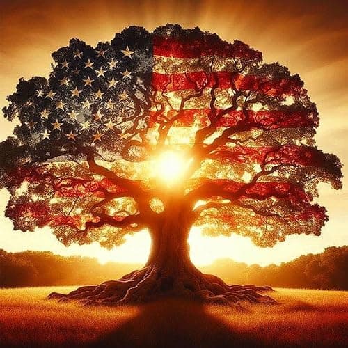 JXDXDJ 5D Diamond Painting Kits for Beginners,Ancient Tree Full Drill Diamond Art Kits for Adults,DIY American Flag Round Diamond Dots for Adults Crafts,Gem Painting Home Wall Decor 13.78x13.78 Inch - Image 1