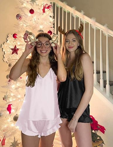Ekouaer Satin Pajama Set for Women Silk Pjs for Women Set Camisole Top and Shorts with Ruffle Sleepwear thumbnail 6