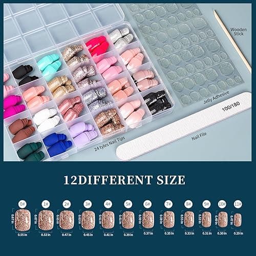 FANDAMEI Press on Nails, 24 Colors 576PCS Press on Nails Short, Matte Glossy Press on Nails Short Square. Glitter Press on Nails Short Round. Natural Fit Lightweight Fake Nails Natural for Nail Art thumbnail 5