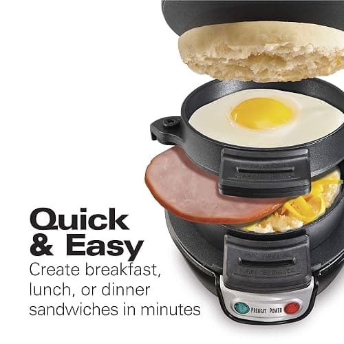 Hamilton Beach Breakfast Sandwich Maker with Egg Cooker Ring, Customize Ingredients, Perfect for English Muffins, Croissants, Mini Waffles, Perfect White Elephant Gifts, Black (25477) thumbnail 3