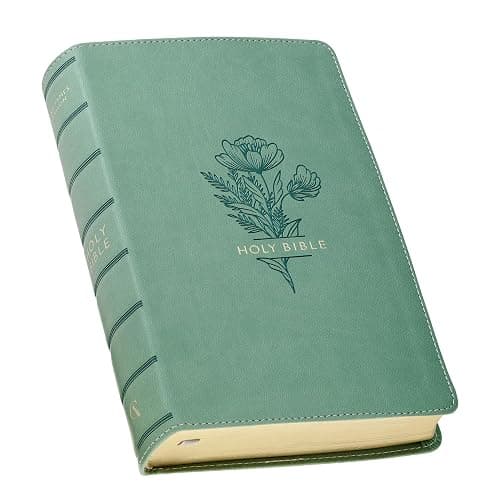 KJV Holy Bible, Giant Print Standard Size Red Letter Edition, Thumb Index Tabs & Ribbon Marker, King James Version, Vegan Leather, Teal, 14 pt. Type - Image 1