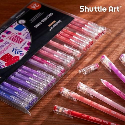 Shuttle Art Colored Pens, 24 Pink & Purple Tone Colors Cute Journal Pens 0.6mm Fine Point Colored Gel Pens for Black Paper Adult Coloring Writing Drawing Journaling Note Taking School Office Home thumbnail 8