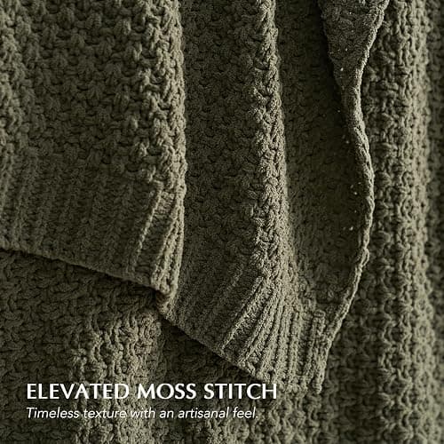 EVERGRACEHOME Chunky Chenille Knit Throw Blanket, 50 x 60, Olive Green | Sculpted Moss Stitch, Chic Modern Farmhouse, All-Season Warmth, OEKO-TEX® Certified, Elegant Blanket for Couch, Bed, Sofa thumbnail 3
