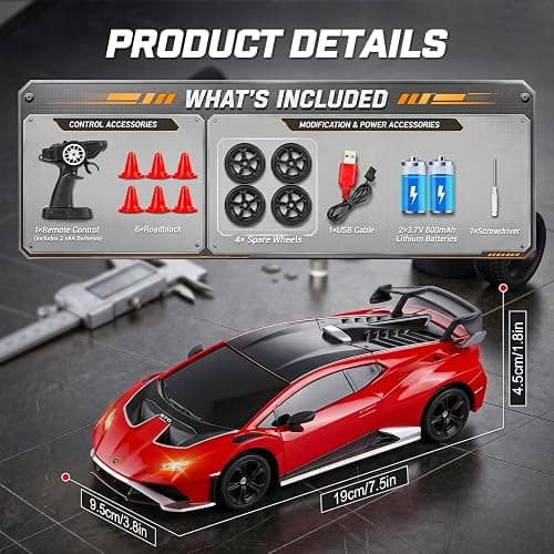YESHIN 1：24 Lamborghini Haracan Drifting Car Red, Lamborghini Toy Car, RC Cars for Boys Age 8-12, 2.4GHz Remote Control Car with Light thumbnail 2