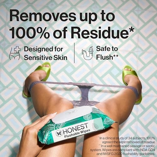 The Honest Company Flushable Wipes, Hypoallergenic, Tropical Leaves, 42ct | Flushable Wipes, 42 Ct. Hypoallergenic, Plant-Based, 99% Water, Dermatologist Tested. Safe To Flush, For Sensitive Skin. thumbnail 2