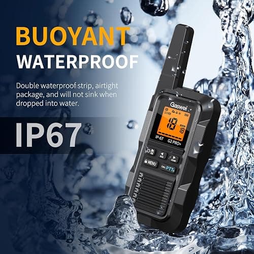 Gaswei G2pro+ IP67 Waterproof Floating Walkie Talkies with Headset, FRS Heavy Duty Walkie Talkie Long Range with Double PTT,FM Radio,VOX,SOS,NOAA Weather, Two Way Radio（2PACK-Black） thumbnail 2