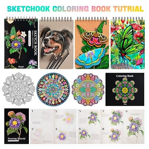 PRINA 81 Drawing Set Sketching Kit, Pro Sketch Pencils Art Supplies with Rainbow, Colored, Graphite, Watercolor, Metallic, Charcoal Pencil, Sketchbook, Coloring Book, Gift Case for Artists Adults Kids thumbnail 7
