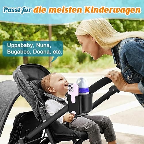 Getränkehalter für Kinderwagen Buggy Zubehör, Muttertagsgeschenke für Mama, Guiseapue Universal Becherhalter Kaffeehalter Kinderwagen Rollator Fahrrad Cup Holder, Baby Erstausstattung Neugeborene - Schwarz thumbnail 3
