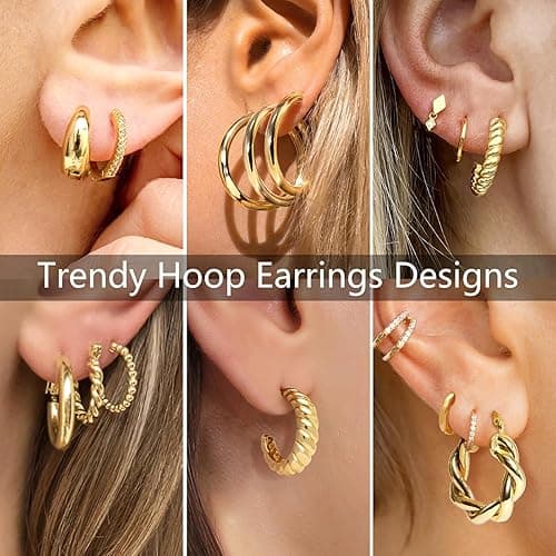 Adoyi 9 Pairs Gold Hoop Earrings Set for Womens Twisted Huggie Hoops Earrings 14K 18K Gold Plated for Girls Valentines Mother's Day Birthday Gifts Lightweight thumbnail 5