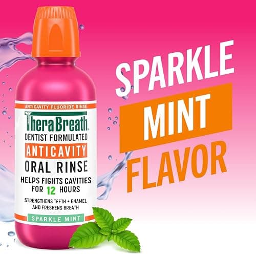 TheraBreath Anticavity Fluoride Oral Rinse Mouthwash, Fights Cavities, Strengthens Enamel and Freshens Breath, Dentist-Formulated, Alcohol-Free, Sparkle Mint Flavor, 16 fl oz, Pack of 2 thumbnail 2