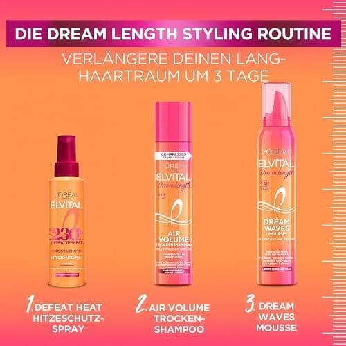 L'Oréal Paris Elvital Hitzeschutzspray für langes, glattes Haar, Leave-In Haarkur gegen Frizz, Ohne Ausspülen, Mit Vitaminen und Rizinusöl, Dream Length Defeat The Heat, 1 x 150 ml thumbnail 5