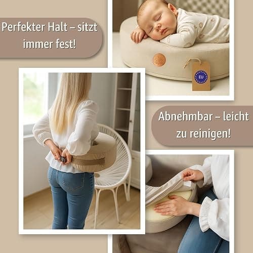 Stillkissen XXL Lagerungskissen für Baby Stillen Nursing Pillow - Schwangerschaftskissen Stillmond Breastfeeding Mond und Kinder Stillhörnchen mit Memory Foam Beige thumbnail 6