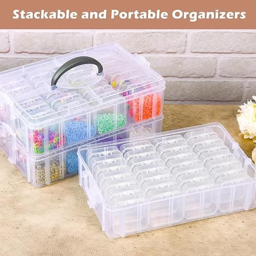4-Tier Bead Storage Container, Craft Organizer Box with 32 Compartments, Clear Plastic Case with Handle, Includes Funnel and Brush (4-Tire Bead Organizer) thumbnail 4