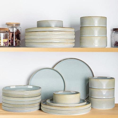 TheTerra Ceramic Dinnerware Sets for 4, 12 Pieces Porcelain Lightweight Speckled Plates and Bowls Sets, Scratch Resistant Dish Set, Oven & Microwave & Dishwasher Safe, Illusion Blue thumbnail 7